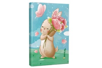 Tavşan Ve Çiçek Tasarımlı Çizgili Not Defteri
