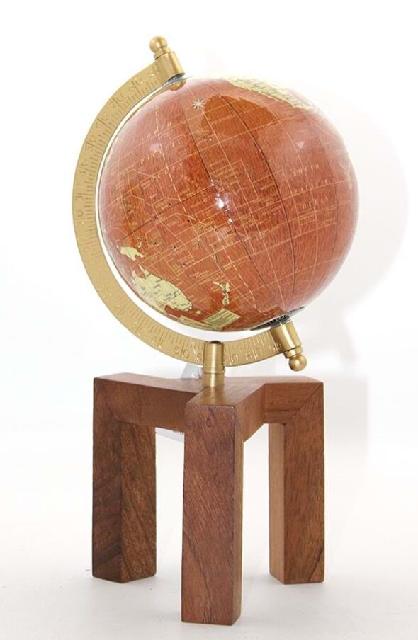 Ahşap Altlıklı Dekoratif Kırmızı Dünya Küre Pusulalı (27cm)