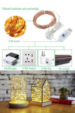 Yılbaşı ve Dekorasyon 5 Metre USB Bağlantılı Peri Led Sarı Işık