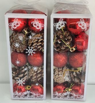 Yılbaşı Çam Ağacı Süsü Top  & Kozalak (20 Parça)