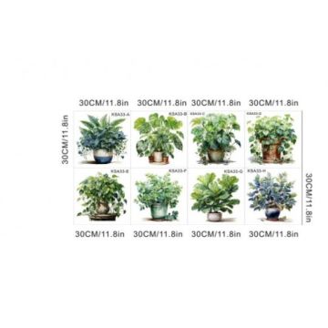 Dekoratif Saksılı Çiçek Tasarımlı Yapışkanlı Sticker 8'li