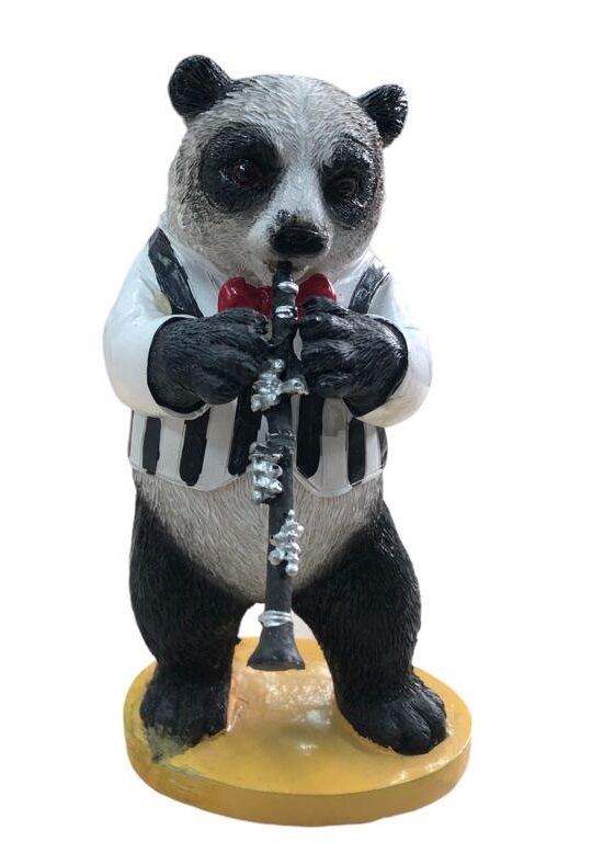 Dekoratif Polyester Klarnet Çalan Polyester Panda Biblosu  (17 cm)