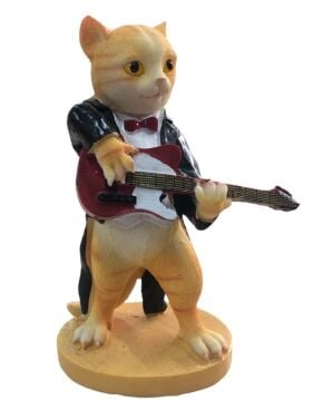 Dekoratif Polyester Gitar Çalan Polyester Kedi Biblosu  (17 cm)