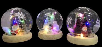 Dekoratif Işıklı Fanus İçinde Noel Baba Kardan Adam Yılbaşı Biblosu