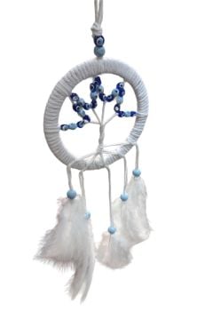 Mavi Boncuklu Hayat Ağacı Rüya Düş Kapanı Dream Catcher (12cmx40cm)