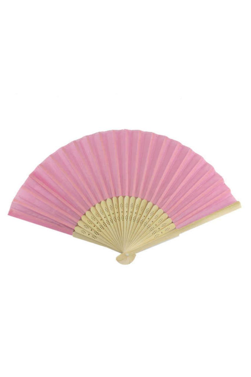 Ahşap Saplı Kağıt Yelpaze Pembe (12 Adet)