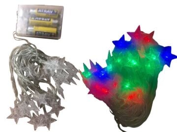 20'Li Dekoratif Renkli Yıldız Aydınlatma Pilli Led Lamba (3 mt)