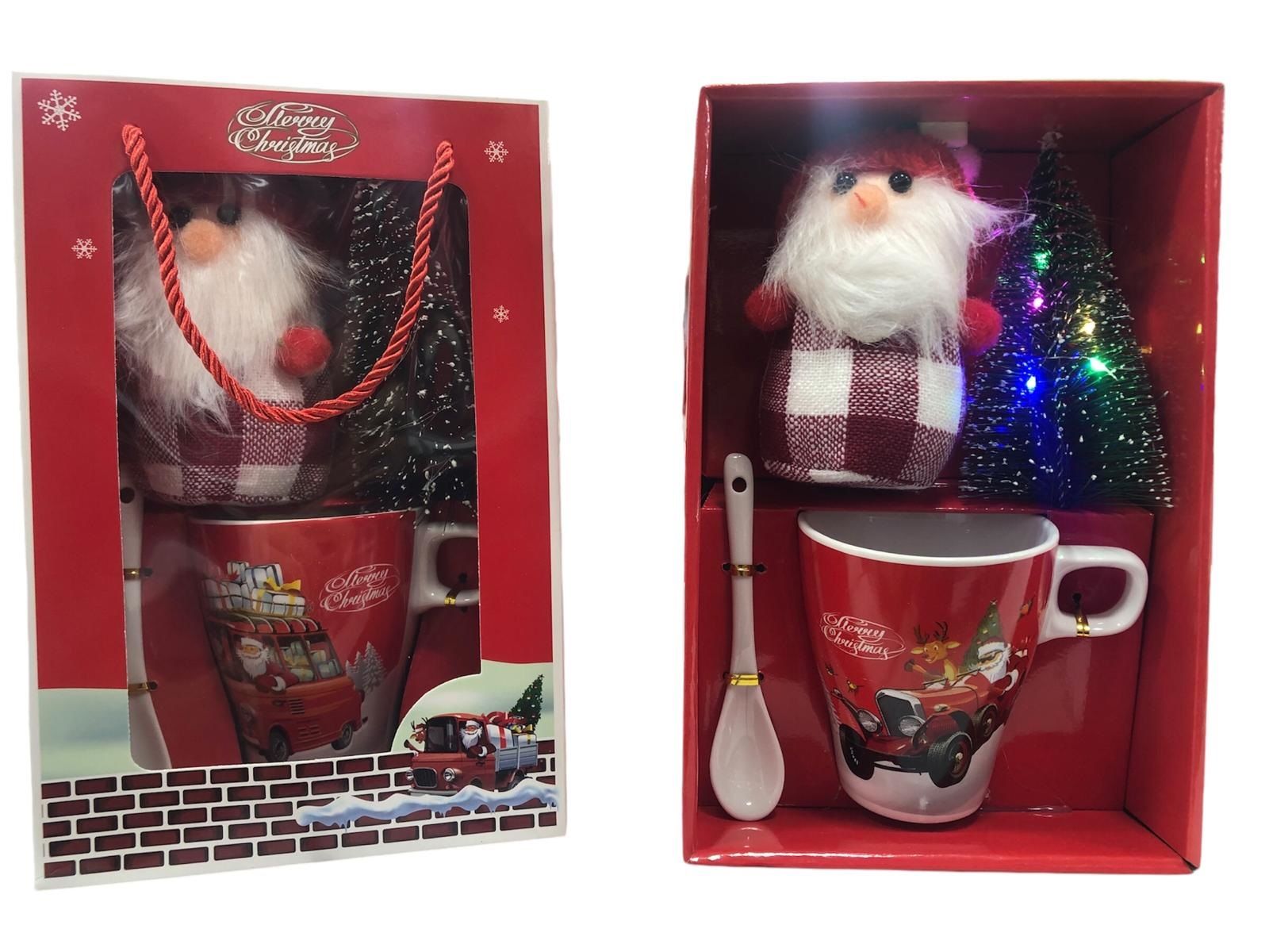 Seramik Işıklı Çam Ağacı Noel Baba Yılbaşı Kupa Bardak Seti