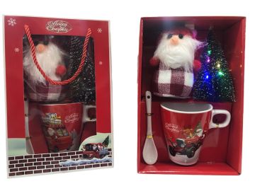 Seramik Işıklı Çam Ağacı Noel Baba Yılbaşı Kupa Bardak Seti