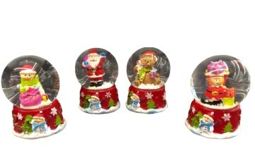 Mini Noel Baba & Kardan Adam & Baba Ayı ve Çocuk Cam Kar Küresi