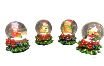 Mini Noel Baba & Kardan Adam & Baba Ayı Fiyonklu Cam Kar Küresi