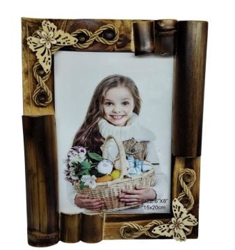 Bambu Masa Üstü Kelebekli Fotoğraf Çerçevesi (15 cm x 20 cm)
