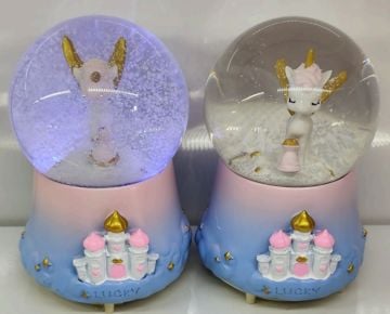 Boynuzlu Unicorn Püskürtmeli Müzikli Cam Kar Küresi