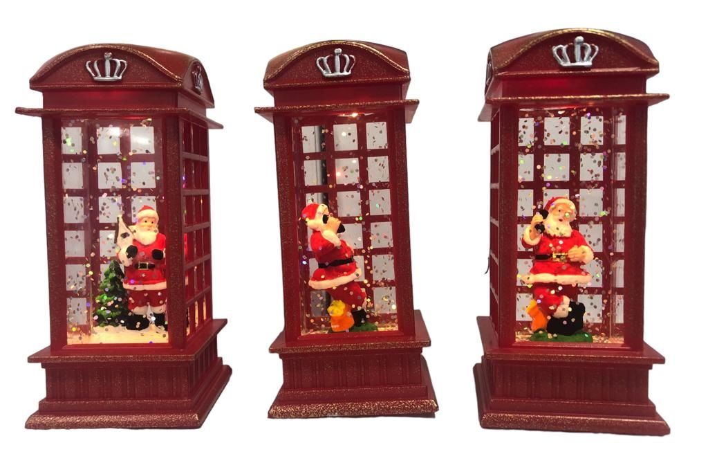 Dekoratif Işıklı Telefon Kulubesi Noel Baba Sulu Simli Yılbaşı Biblosu