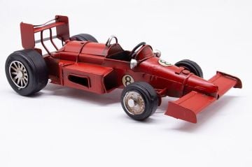 Dekoratif Nostaljik Eskitme Metal Yarış Arabası Kırmızı