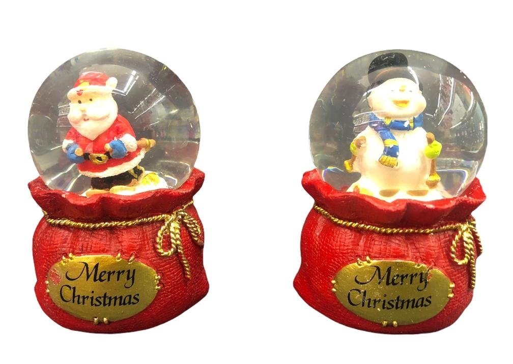 Mini Noel Baba & Kardan Adam Çuvalı Yılbaşı Cam Kar Küresi