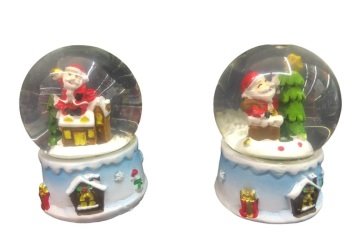 Mini Noel Baba Ev ve Çam Ağacı Tasarımlı Yılbaşı Cam Kar Küresi