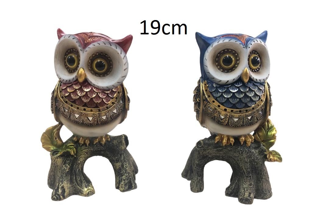 Dekoratif Kütük Üstünde Polyester Baykuş Biblosu (19 cm)
