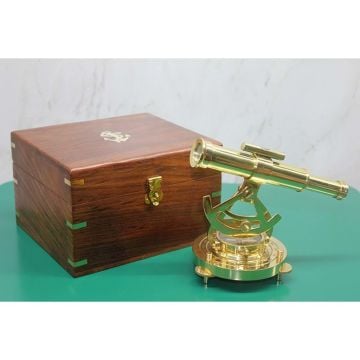Dekoratif Ahşap Kutulu Pirinç Pusulalı Dürbün (14cmx 9cm)