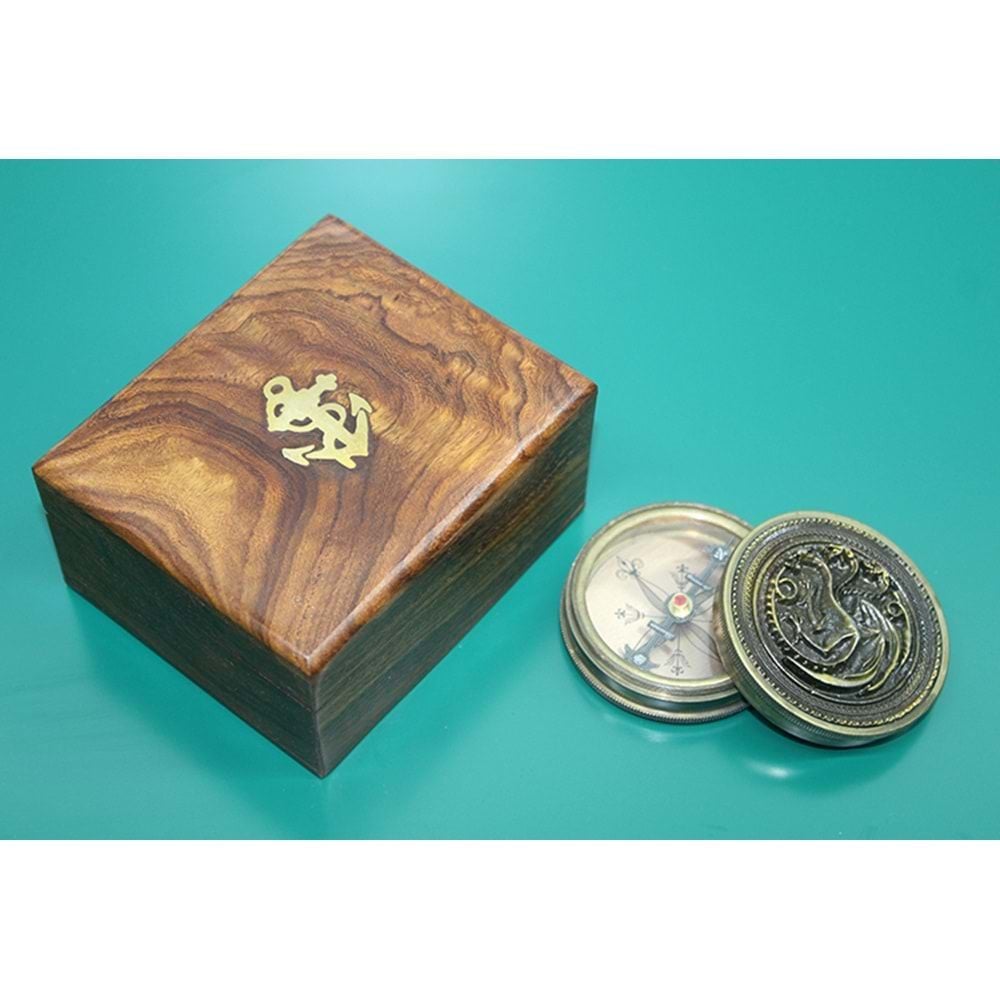 Dekoratif Kutulu Pirinç Pusula (10 cm x 6 cm)