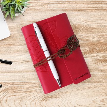 Kişiye Özel Yaprak Desenli Hatıra Defteri
