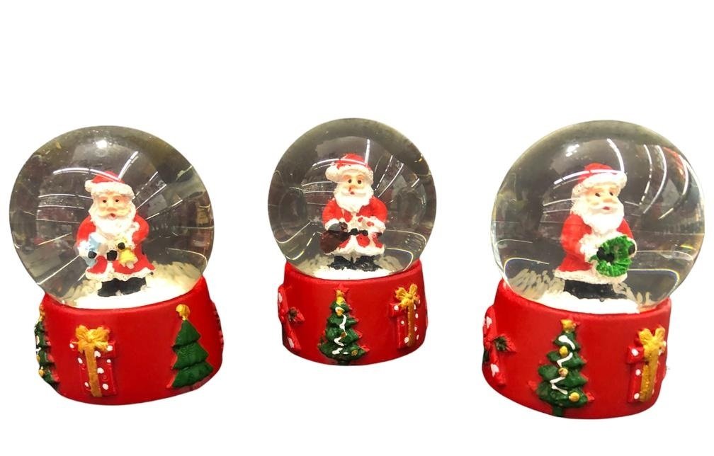 Mini Noel Babalar Çam Ağaçlı ve Hediye Paket Tasarımlı Cam Kar Küresi