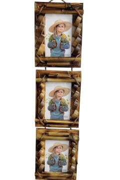Dekoratif 3'lü Bambu Fotoğraf Çerçevesi (10 cm x 15 cm)