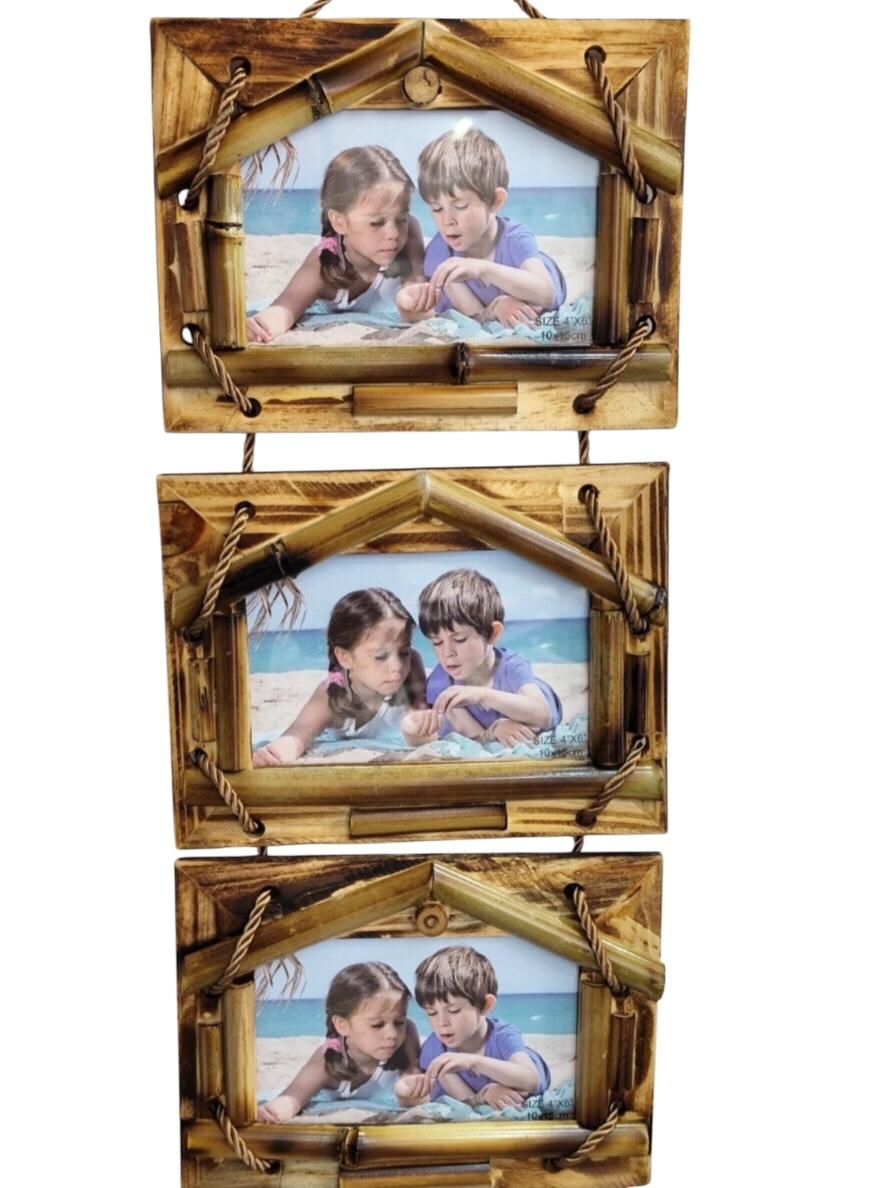 3'lü Ev Tasarım Bambu Fotoğraf Çerçevesi (10 cm x 15 cm)