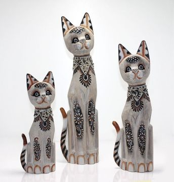 Dekoratif Ahşap Kedi Biblosu Beyaz 50 cm (3 Adet)