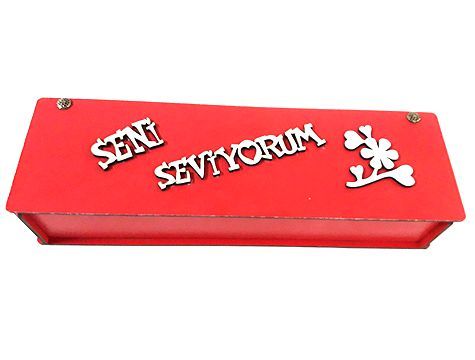 Ahşap Seni Seviyorum Yazılı Dikdörtgen Hediye Kutusu