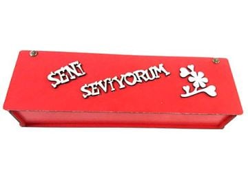 Ahşap Seni Seviyorum Yazılı Dikdörtgen Hediye Kutusu
