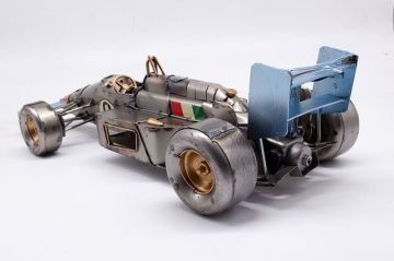 Dekoratif Metal Eskitme Nostaljik Yarış Arabası Gri
