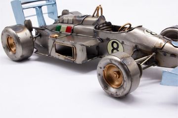 Dekoratif Metal Eskitme Nostaljik Yarış Arabası Gri