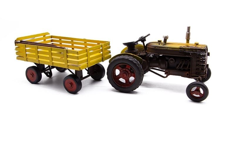 Dekoratif Eskitme Metal Traktör Sarı