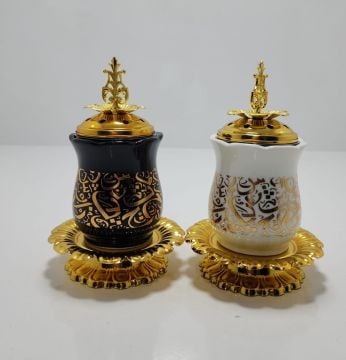 Dekoratif Gold Yuvarlak Altlıklı Tasarımlı Metal Buhurdanlık