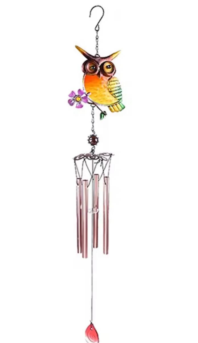 Baykuş Tasarım Dekoratif Rüzgar Çanı Metal ve Cam Malzeme (75 cm)