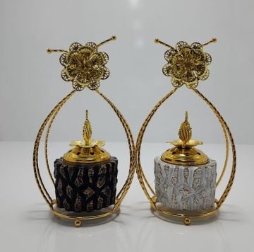 Dekoratif Gold Çiçek Asmalı Metal Buhurdanlık Seti