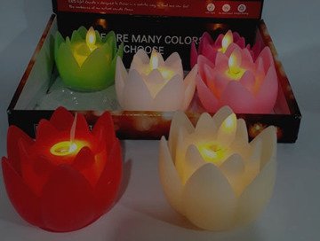 Led Işıklı Alevli Nilüfer Pilli Mum