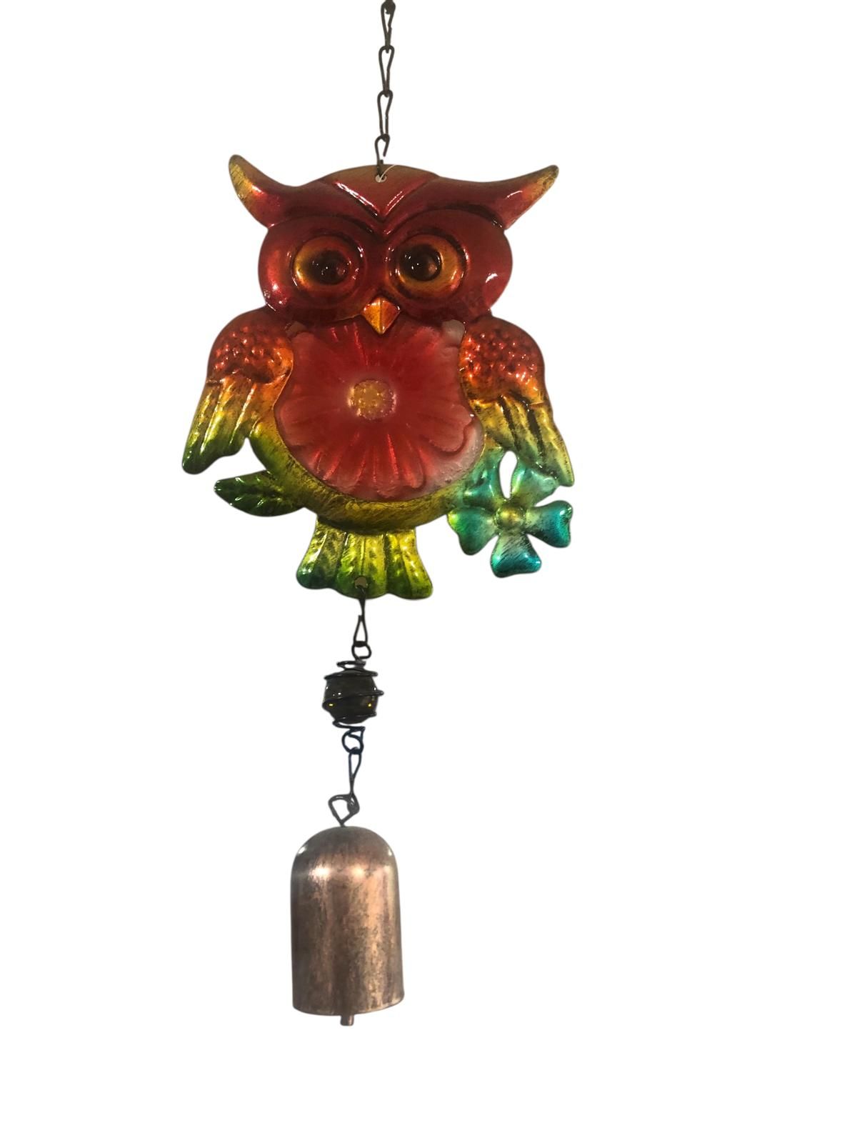 Renkli Baykuş Tasarım Dekoratif Metal Rüzgar Çanı (30cm)