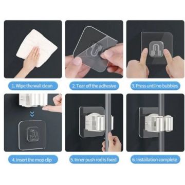 Beyaz Renk Yapışkanlı Pratik Mop Temizleme Fırçası Tutucu (4 Adet)