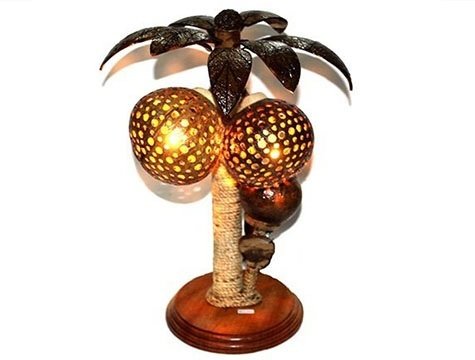 Dekoratif Coconut İkili Palmiye Ağacı Abajur Masa Lambası