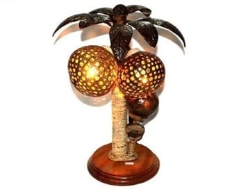 Dekoratif Coconut İkili Palmiye Ağacı Abajur Masa Lambası
