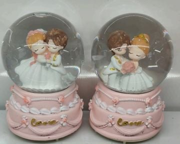 Beyaz Gelin Damat Işıklı Müzikli Cam Kar Küresi