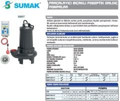 SUMAK SBRT 50/3-P Trifaze Parçalayıcı Bıçaklı Dalgıç Pompa