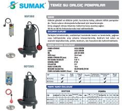 SUMAK SDF 25/2 Döküm Gövdeli Temiz Su Dalgıç Pompa