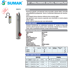 SUMAK 5SD9 Paslanmaz Derin Kuyu Dalgıç Pompa