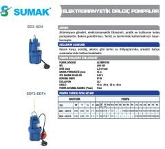 SUMAK SD3 Titreşimli Elektromanyetik Dalgıç Pompa 40 metre Kablolu