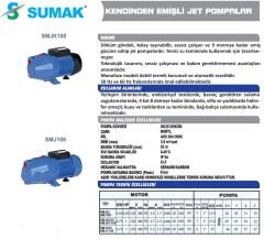 SUMAK SMJK100 Kendinden Emişli Jet Pompa