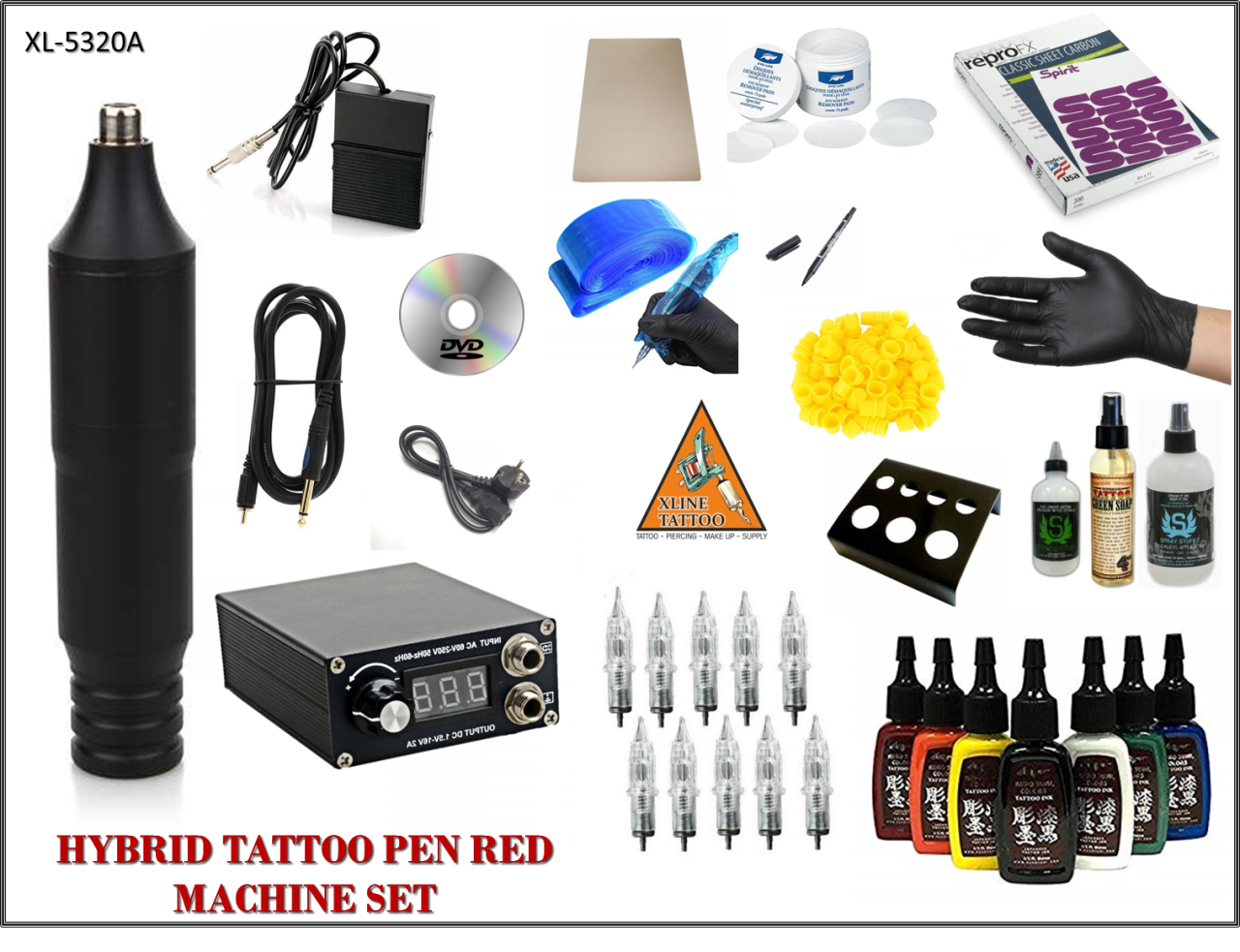 XL-5320A HYBRID ÇANTALI SİYAH RENK TATTOO PEN DÖVME MAKİNASI SETİ - MABUCHI MOTOR