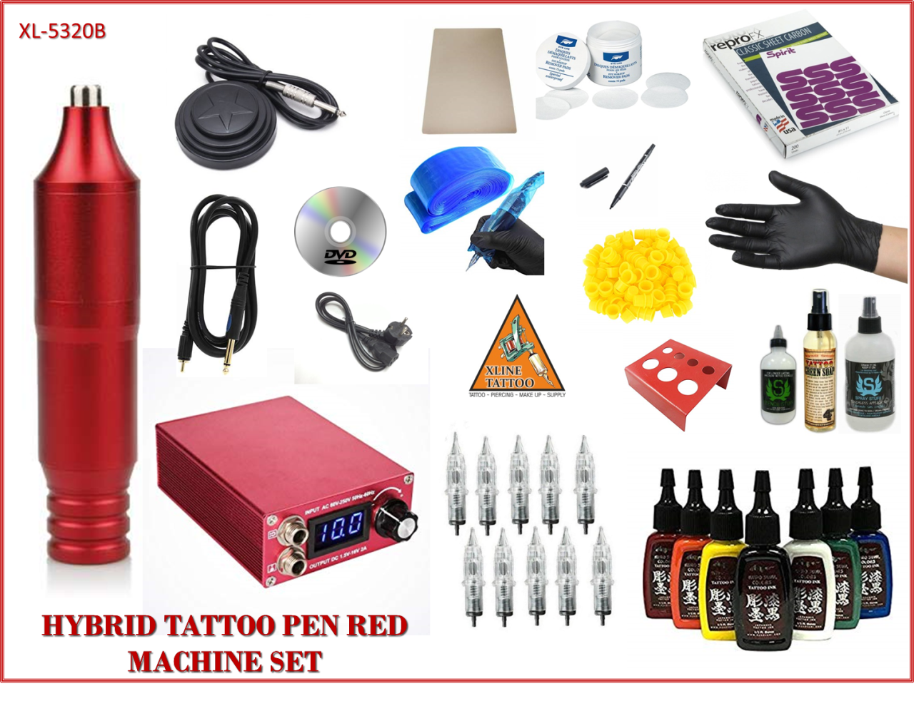 XL-5320 HYBRID ÇANTALI RED TATTOO PEN DÖVME MAKİNASI SETİ - 20 PARÇA